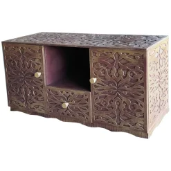 3S. x Home Buffet style oriental avec moulures Portofino Bois Marron et Or