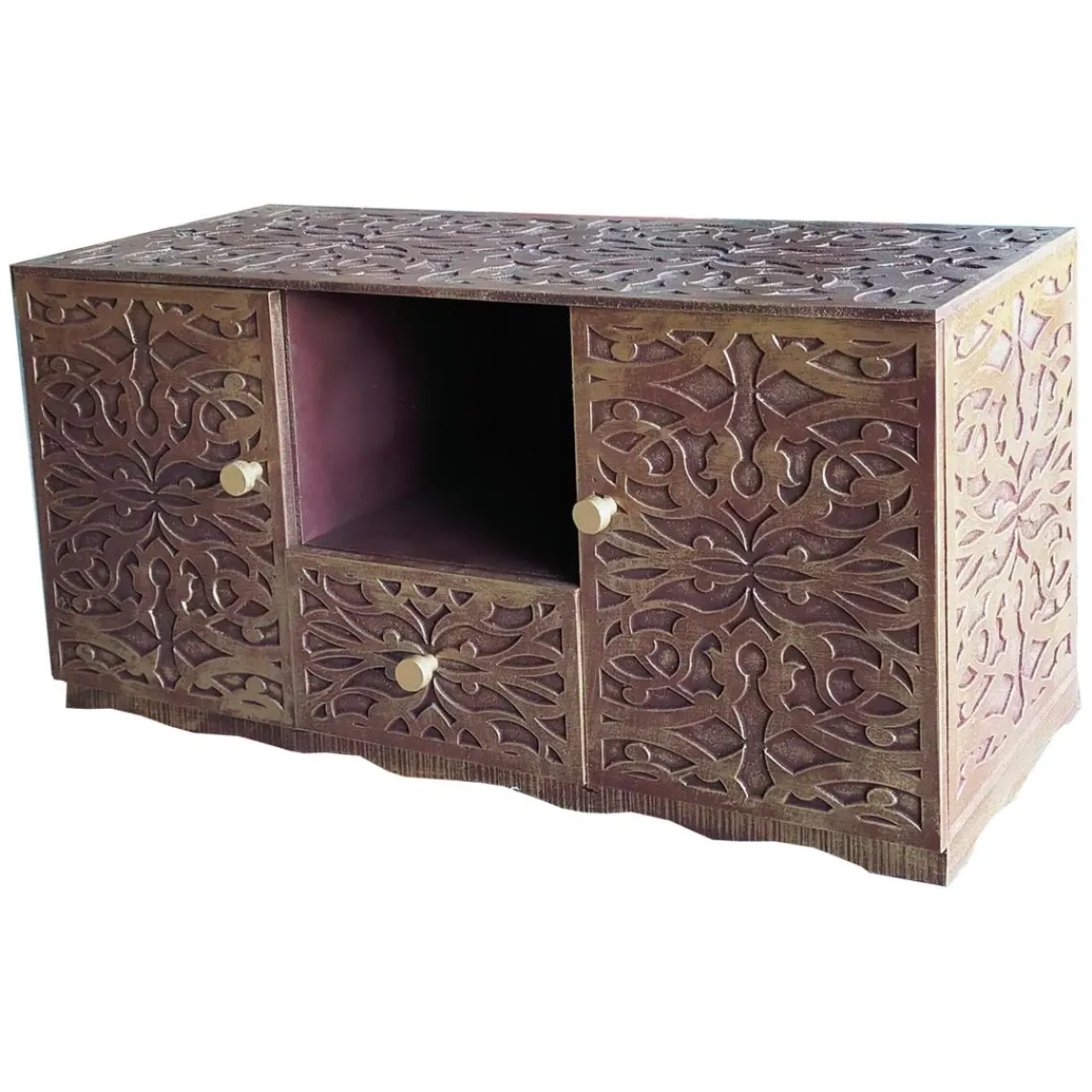 3S. x Home Buffet style oriental avec moulures Portofino Bois Marron et Or
