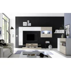 3S. x Home Buffet une porte, 1 tiroir, 1 abattant NICE blanc et facade décor chene Online