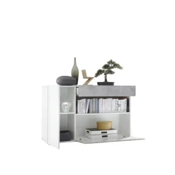 3S. x Home Buffet une porte, 1 tiroir, 1 abattant NICE blanc et facade décor beton Hot