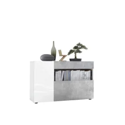 3S. x Home Buffet une porte, 1 tiroir, 1 abattant NICE blanc et facade décor beton Hot