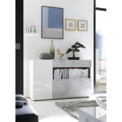 3S. x Home Buffet une porte, 1 tiroir, 1 abattant NICE blanc et facade décor beton Hot