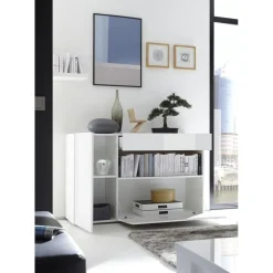 3S. x Home Buffet une porte, 1 tiroir, 1 abattant NICE blanc Outlet