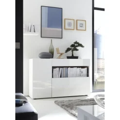 3S. x Home Buffet une porte, 1 tiroir, 1 abattant NICE blanc Outlet