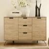 3S. x Home Buffet vaisselier 2 portes et 3 tiroirs PALMA décor chene Discount