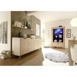 3S. x Home Buffet vaisselier 2 portes et 3 tiroirs PALMA décor chene Discount