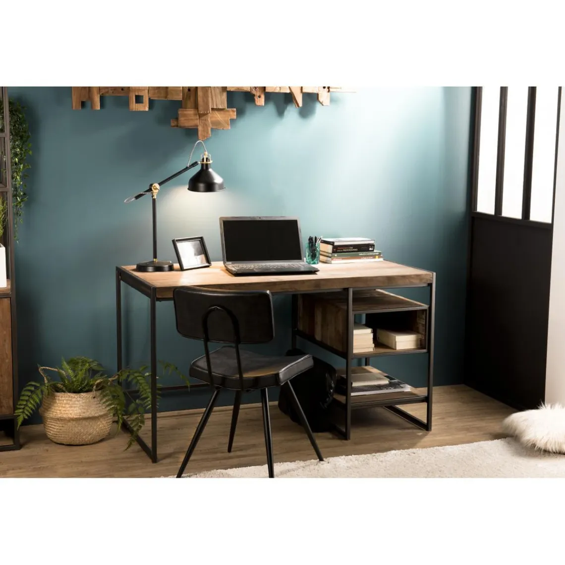 Macabane Bureau 1 Niche Et 1 Tablette Bois Teck Recyclé Acacia Mahogany Et Métal Outlet