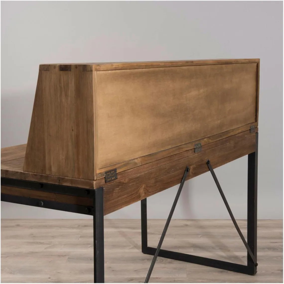 Macabane Bureau 2 tiroirs avec étagères en teck recyclé et métal - Brun Best