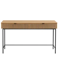 Macabane Bureau 2 tiroirs décor effet bois rainuré noir et naturel SCOTT Sale