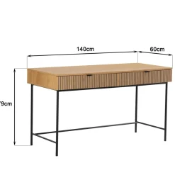 Macabane Bureau 2 tiroirs décor effet bois rainuré noir et naturel SCOTT Sale