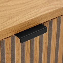 Macabane Bureau 2 tiroirs décor effet bois rainuré noir et naturel SCOTT Sale