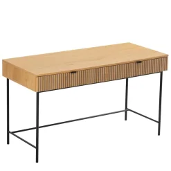 Macabane Bureau 2 tiroirs décor effet bois rainuré noir et naturel SCOTT Sale