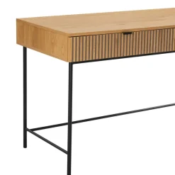 Macabane Bureau 2 tiroirs décor effet bois rainuré noir et naturel SCOTT Sale