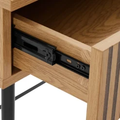 Macabane Bureau 2 tiroirs décor effet bois rainuré noir et naturel SCOTT Sale