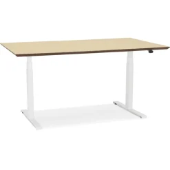ALTEREGO Bureau assis-debout électrique 'BIONIK'avec plateau en bois finition naturelle et pied en métal blanc Hot