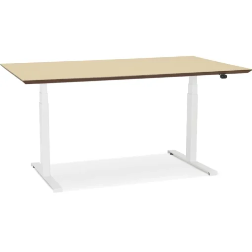 ALTEREGO Bureau assis-debout électrique 'BIONIK'avec plateau en bois finition naturelle et pied en métal blanc Hot