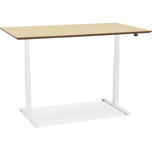 ALTEREGO Bureau assis-debout électrique 'BIONIK'avec plateau en bois finition naturelle et pied en métal blanc Hot