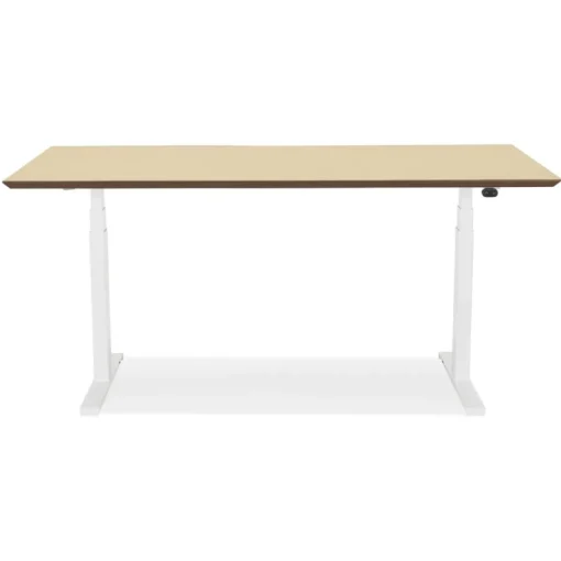 ALTEREGO Bureau assis-debout électrique 'BIONIK'avec plateau en bois finition naturelle et pied en métal blanc Hot