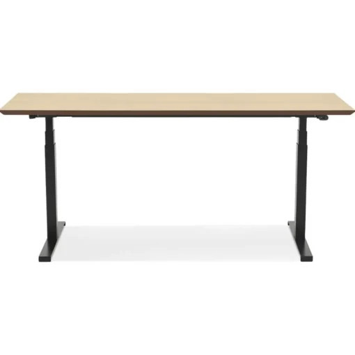 ALTEREGO Bureau assis-debout électrique 'BIONIK'avec plateau en bois finition naturelle et pied en métal noir
