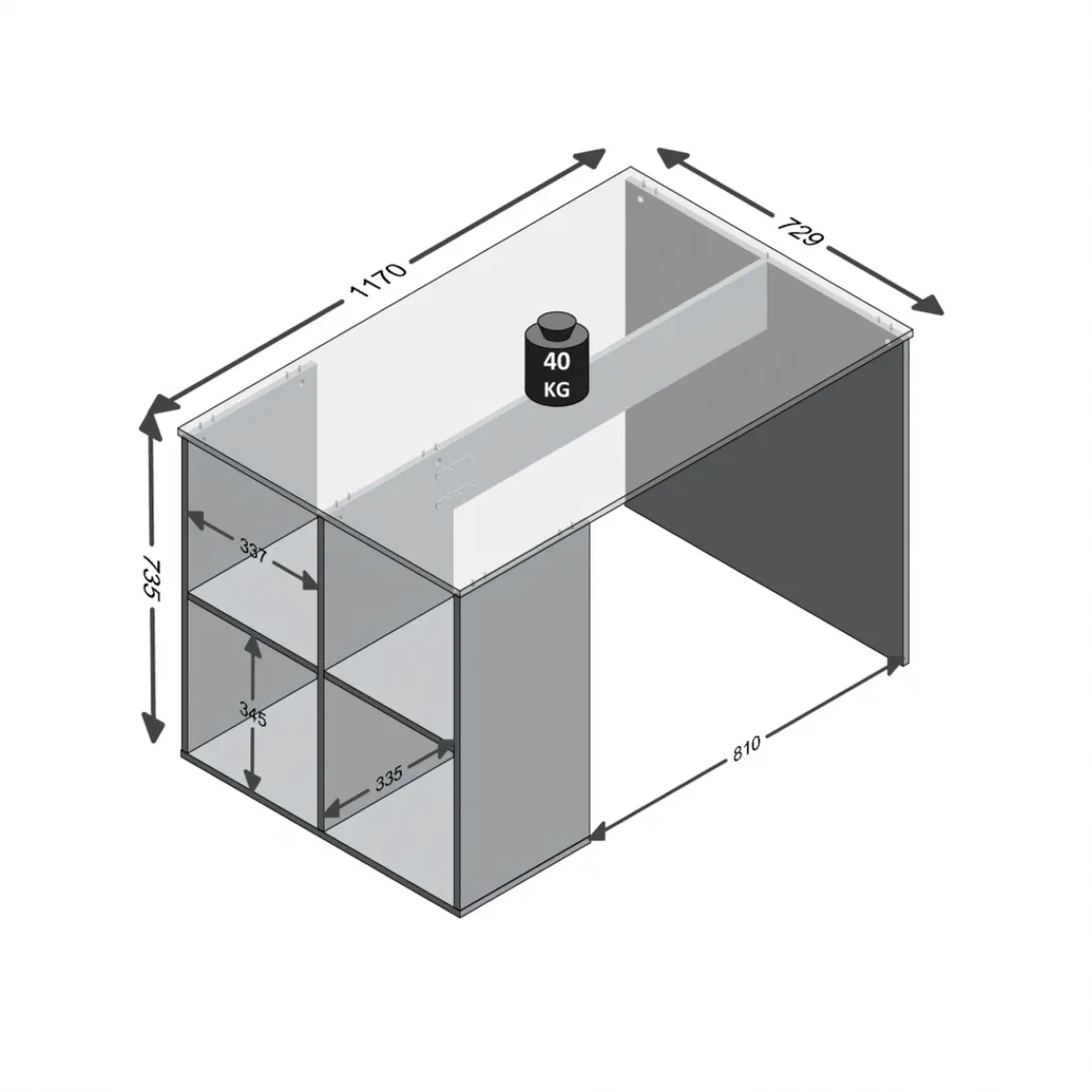 3S. x Home Bureau avec étagère gris béton AKI Sale
