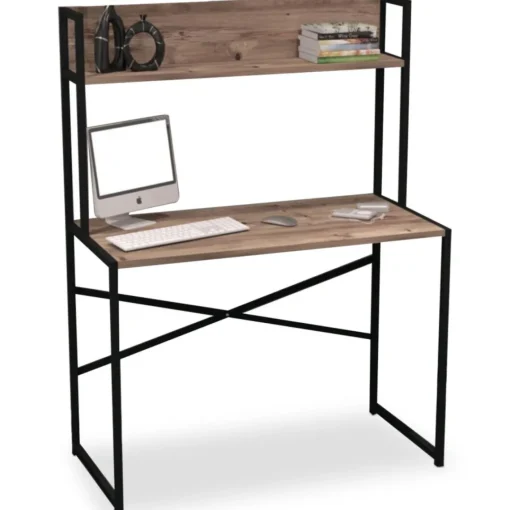 3S. x Home Bureau avec étagère style industriel BUZELIN L100xP50cm Chêne Marron Online
