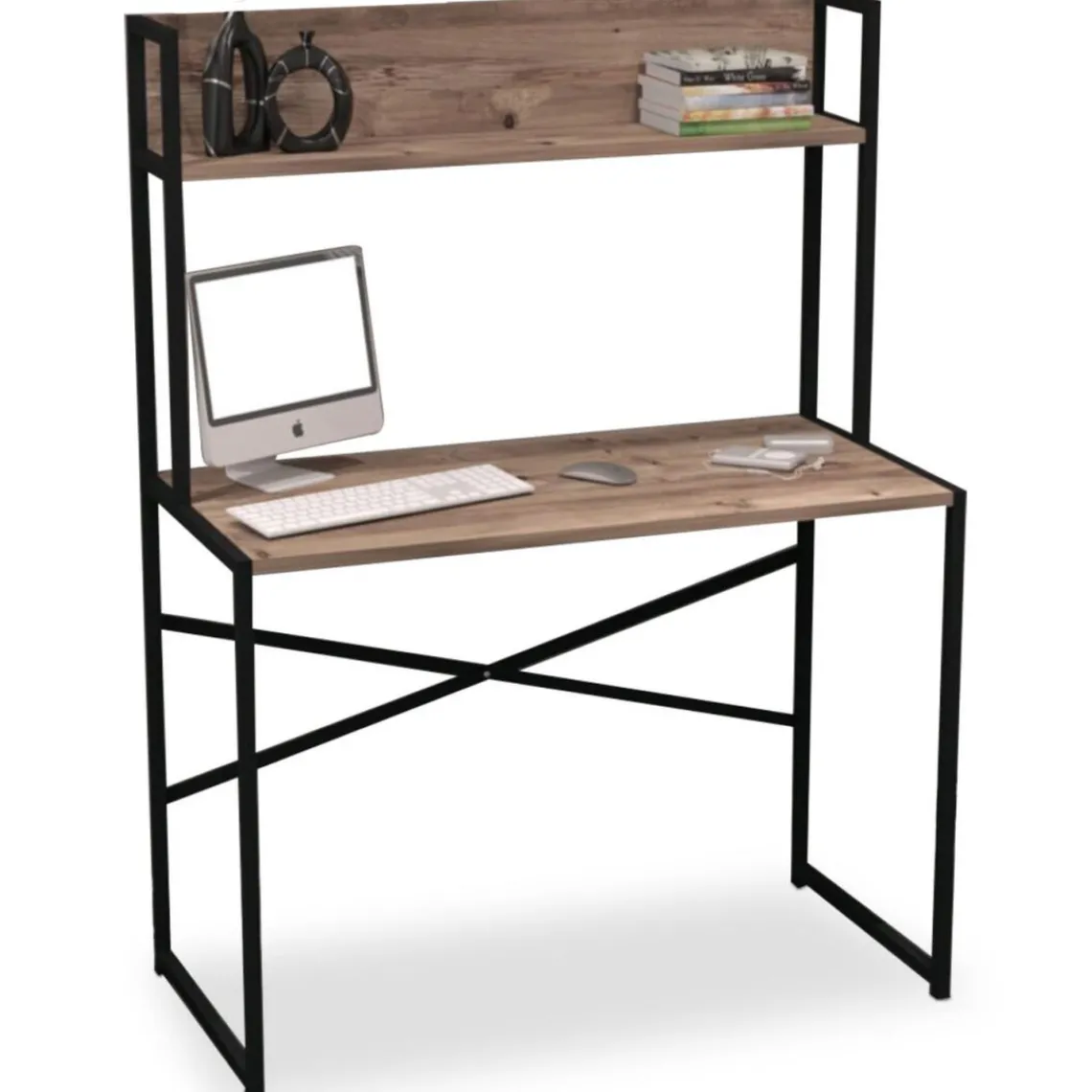 3S. x Home Bureau avec étagère style industriel BUZELIN L100xP50cm Chêne Marron Online