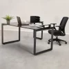 ALTEREGO Bureau d'angle design 'BAKUS' en bois finition Noyer et métal noir Online