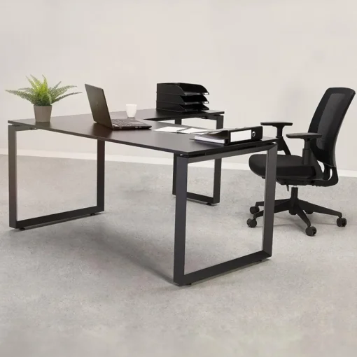 ALTEREGO Bureau d'angle design 'BAKUS' en bois finition Noyer et métal noir Online