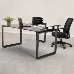 ALTEREGO Bureau droit design 'BAKUS' en bois finition naturelle et métal blanc Discount