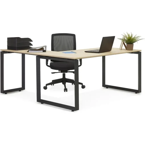 ALTEREGO Bureau droit design 'BAKUS' en bois finition naturelle et métal blanc Discount
