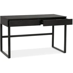 ALTEREGO Bureau droit design 'DOMINIK' en bois et métal noir