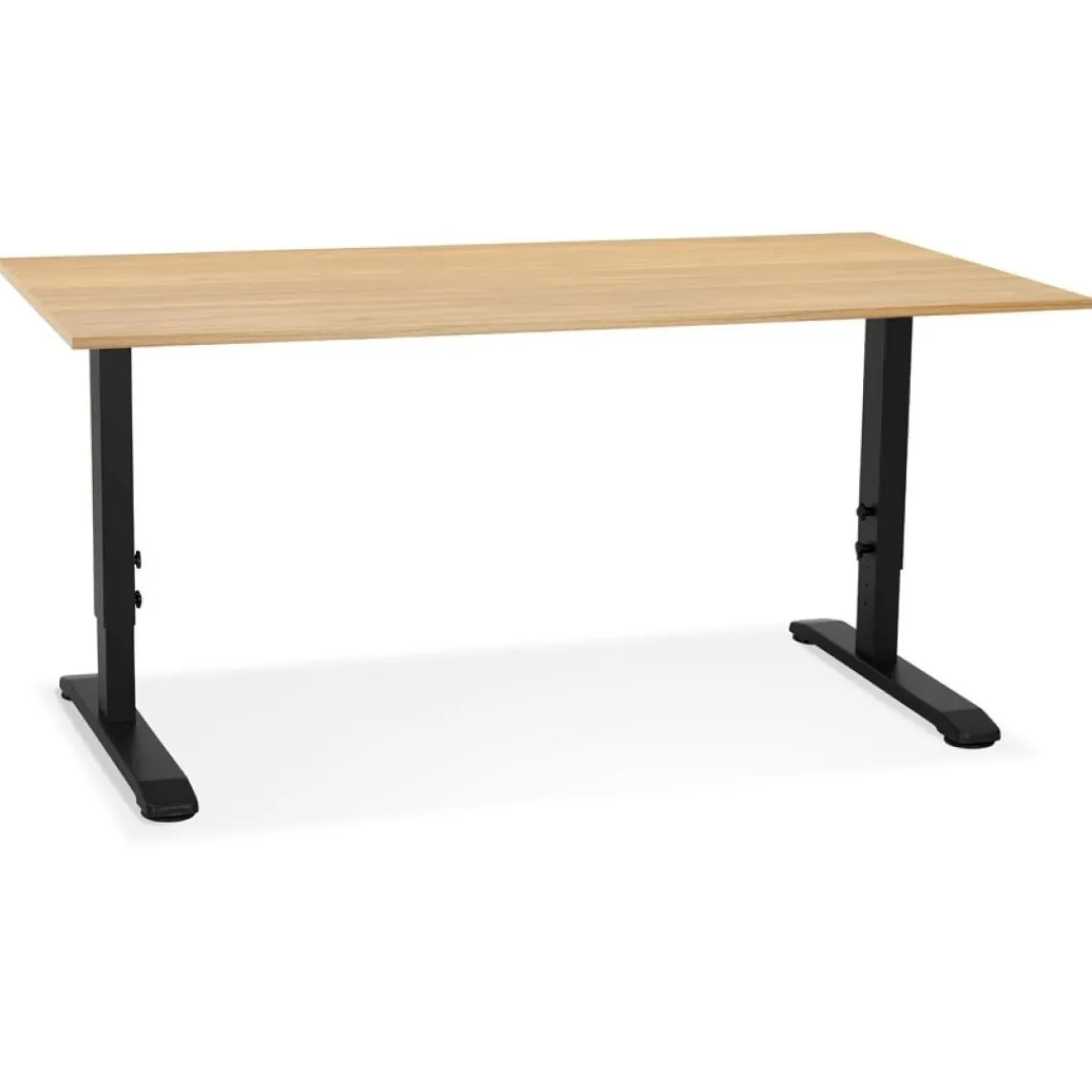 ALTEREGO Bureau réglable en hauteur 'OSMOSE' en bois finition naturelle et métal noir New