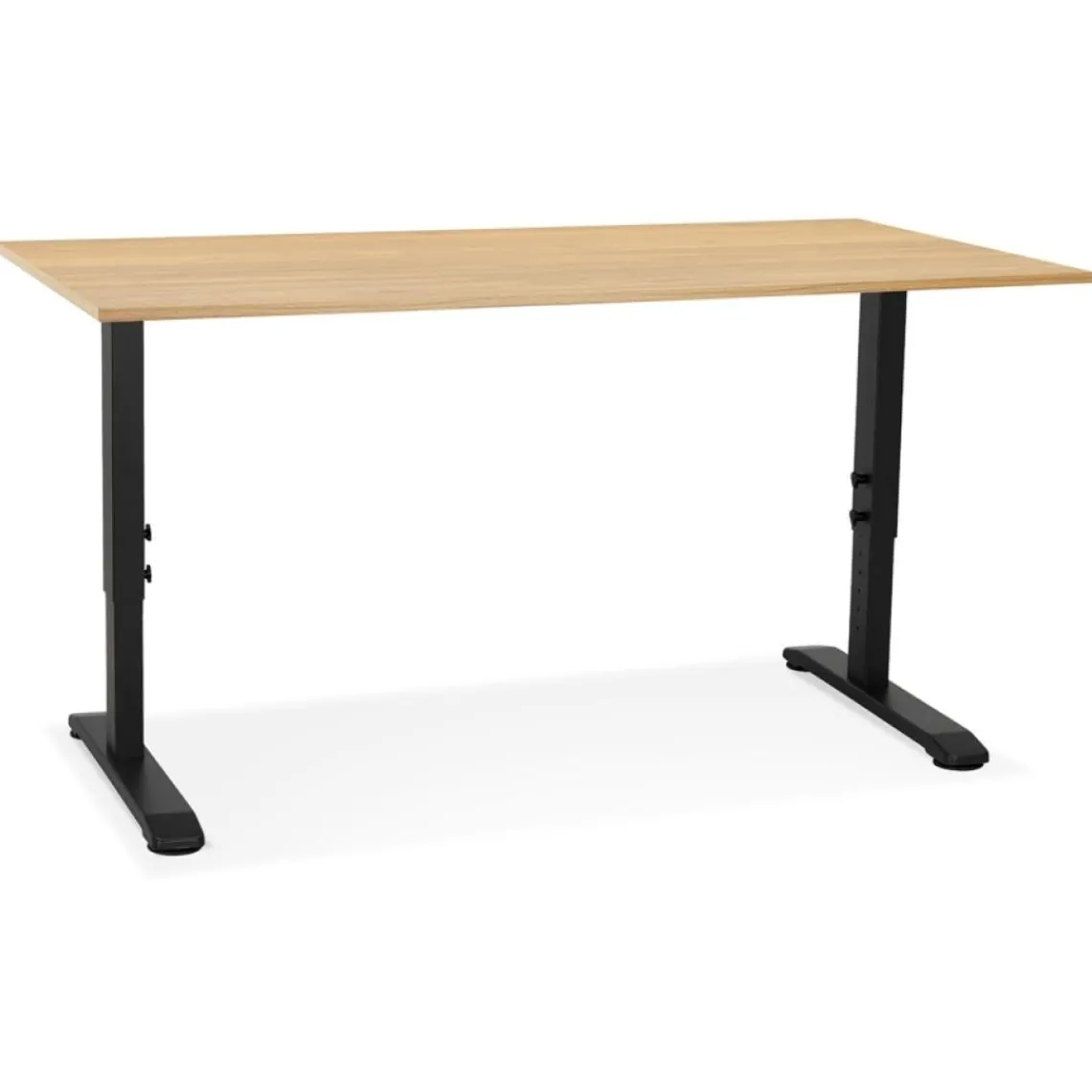 ALTEREGO Bureau réglable en hauteur 'OSMOSE' en bois finition naturelle et métal noir New