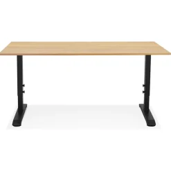 ALTEREGO Bureau réglable en hauteur 'OSMOSE' en bois finition naturelle et métal noir New