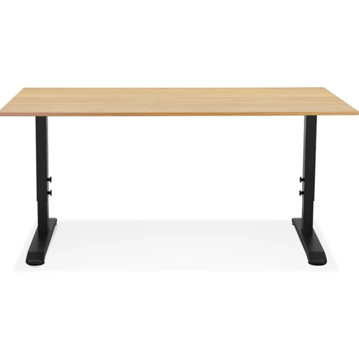 ALTEREGO Bureau réglable en hauteur 'OSMOSE' en bois finition naturelle et métal noir New