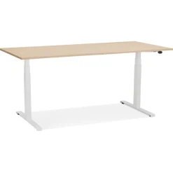ALTEREGO Bureau réglable en hauteur électrique 'TRONIK' blanc avec plateau en bois finition naturelle