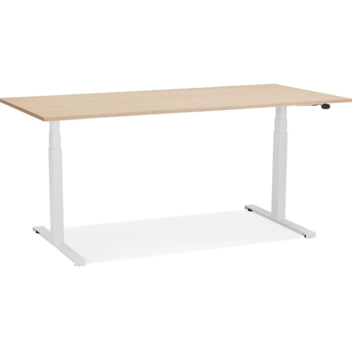 ALTEREGO Bureau réglable en hauteur électrique 'TRONIK' blanc avec plateau en bois finition naturelle