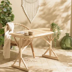 Macabane Bureau 120x60cm en branches de Teck naturel WILL Beige Discount