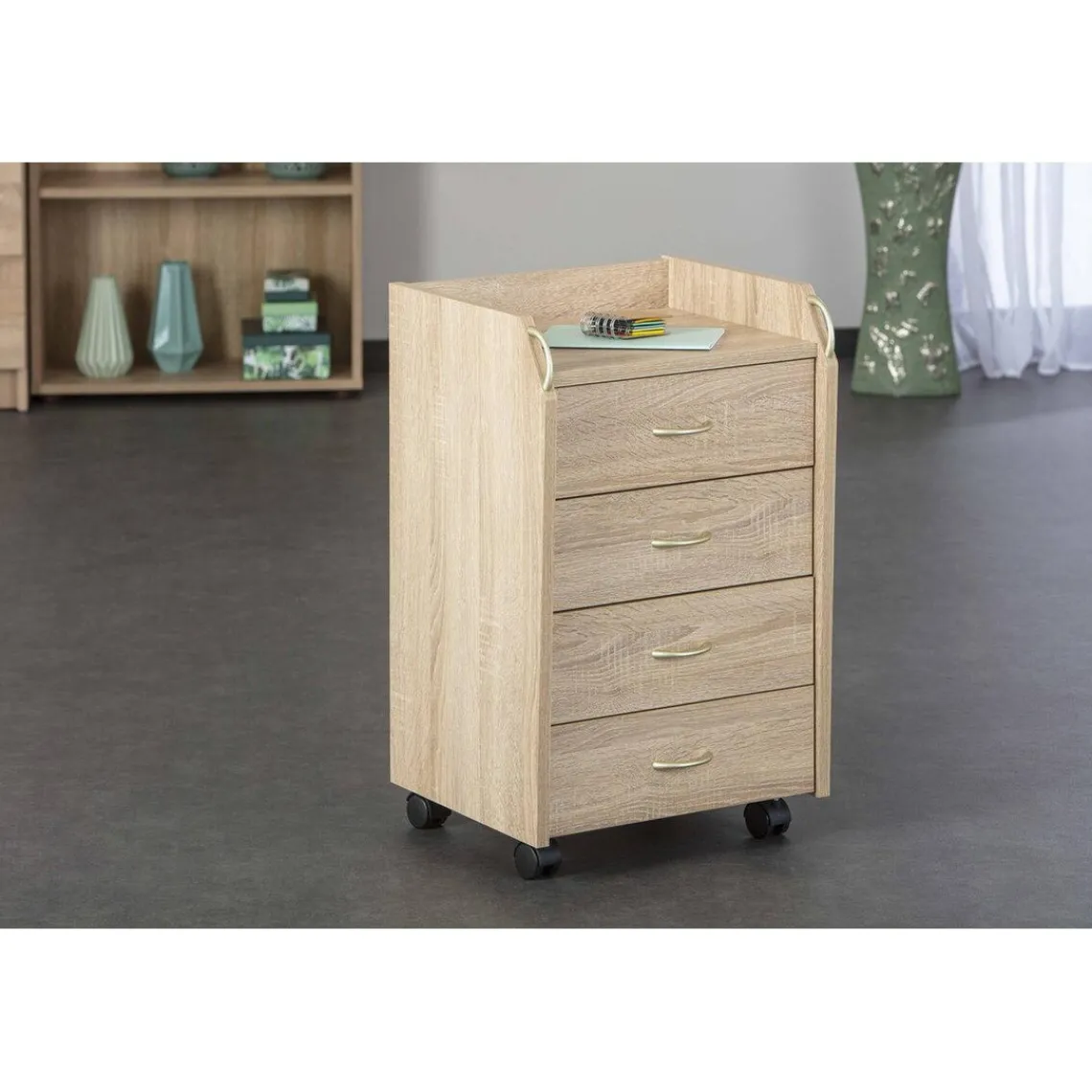 3S. x Home Caisson à roulettes en Bois massif Marron New