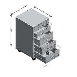 3S. x Home Caisson de bureau sur roulettes 5 tiroirs chêne ETICA Sale