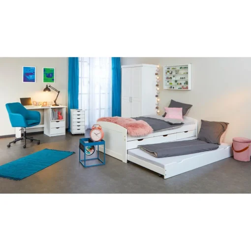 3S. x Home Caisson de Rangement à roulettes en Pin Massif Blanc Outlet