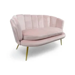 3S. x Home Canapé 2 places arrondi Brenda Velours Rose pieds Or Online