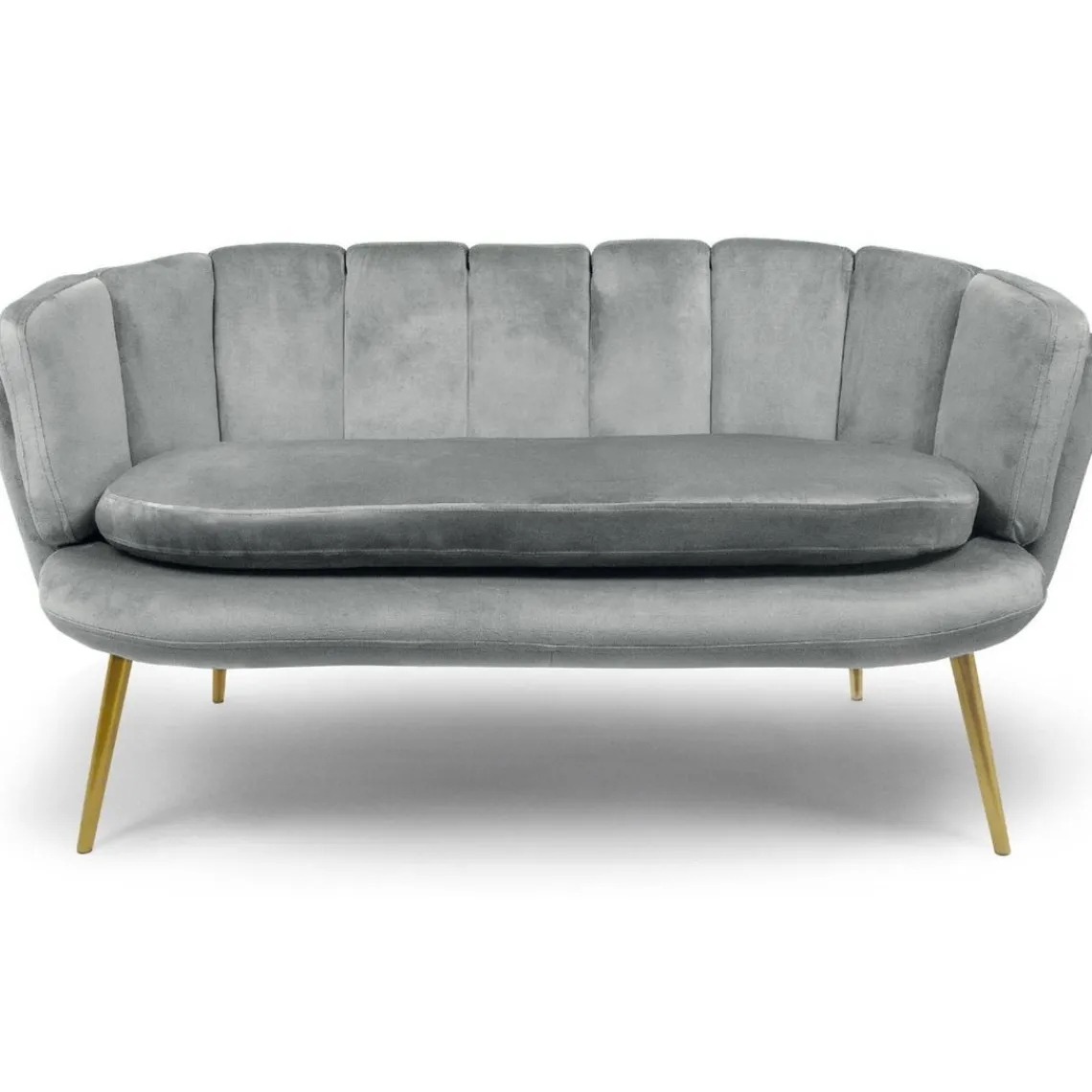 3S. x Home Canapé 2 places arrondi Brenda Velours Argent pieds Or Clearance