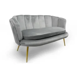 3S. x Home Canapé 2 places arrondi Brenda Velours Argent pieds Or Clearance