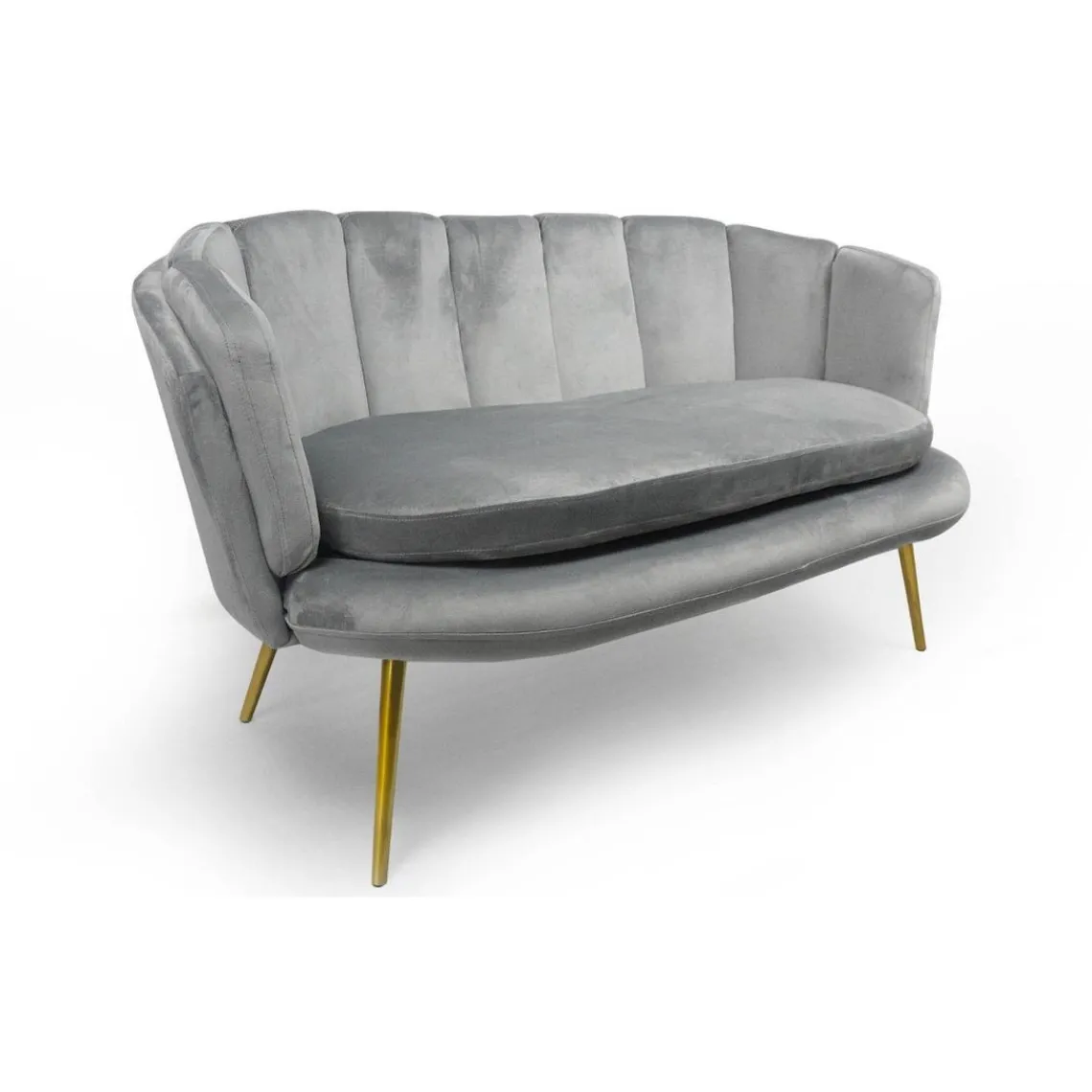 3S. x Home Canapé 2 places arrondi Brenda Velours Argent pieds Or Clearance