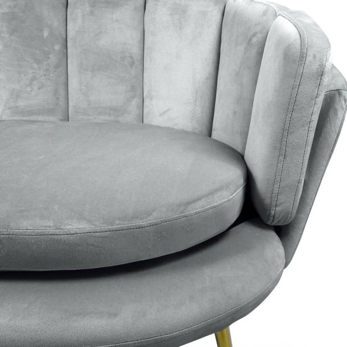 3S. x Home Canapé 2 places arrondi Brenda Velours Argent pieds Or Clearance