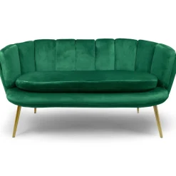 3S. x Home Canapé 2 places arrondi Brenda Velours Vert pieds Or Best