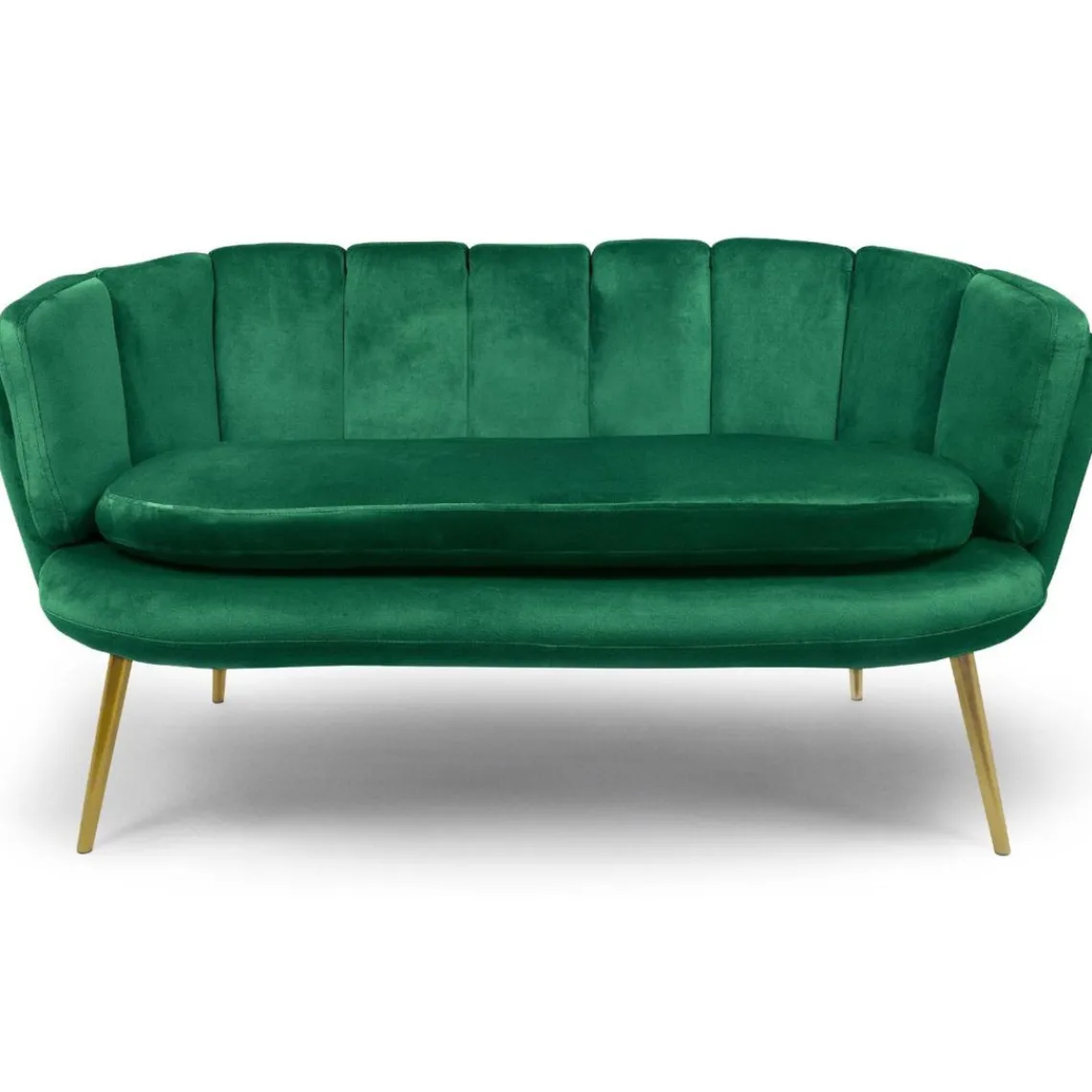 3S. x Home Canapé 2 places arrondi Brenda Velours Vert pieds Or Best