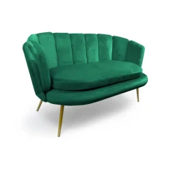 3S. x Home Canapé 2 places arrondi Brenda Velours Vert pieds Or Best