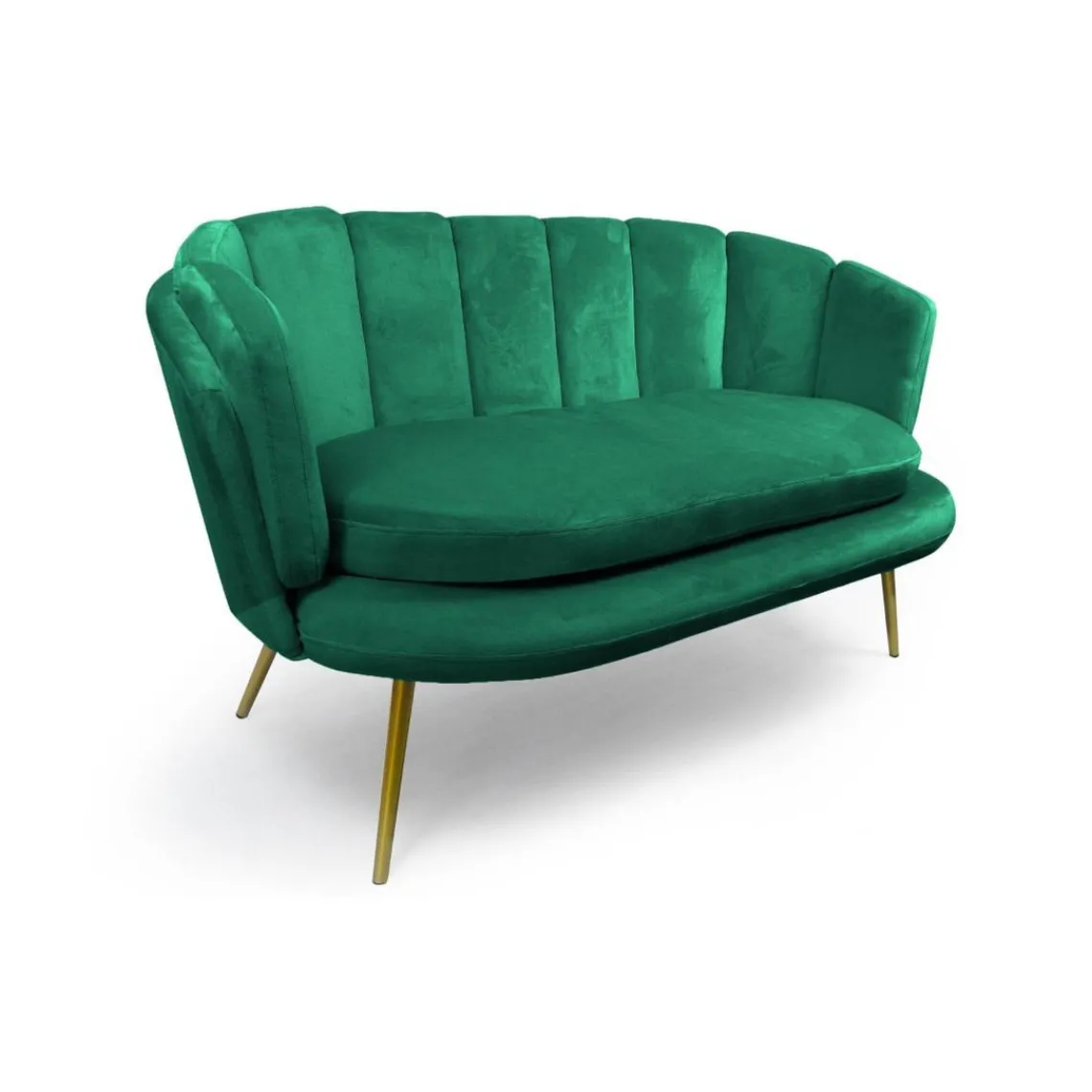 3S. x Home Canapé 2 places arrondi Brenda Velours Vert pieds Or Best